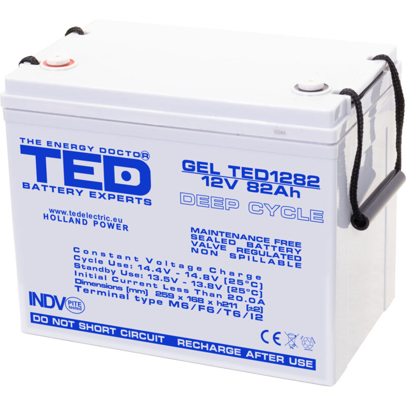 12V 82Ah GEL Deep Cycle TED1282 - VRLA / Rechargeable -TED Electric