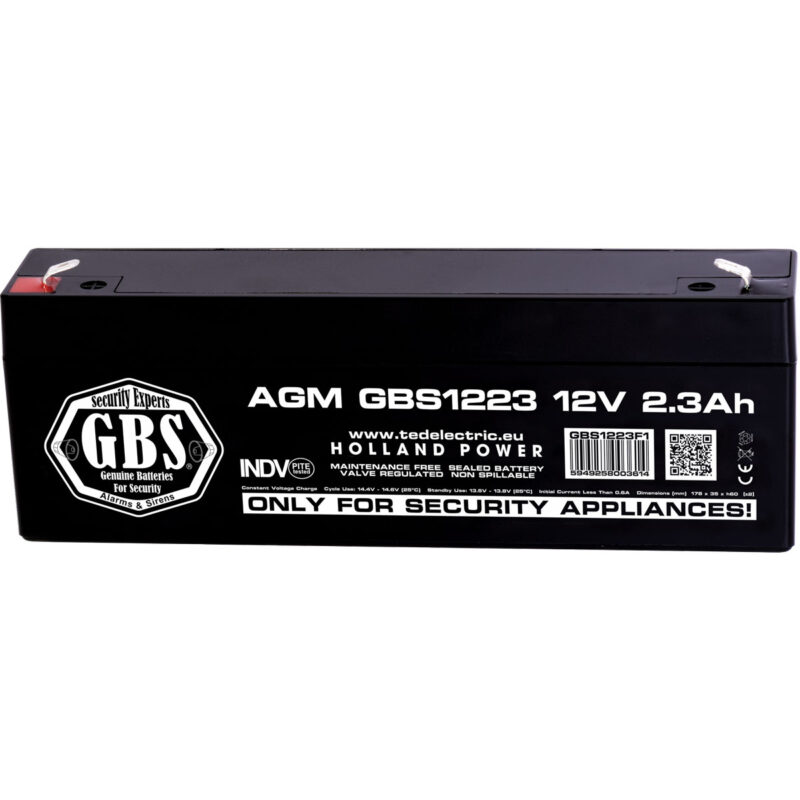12V 2.3Ah AGM Battery GBS1223 - VRLA / Recharageable / for security systems - Ted Electric
