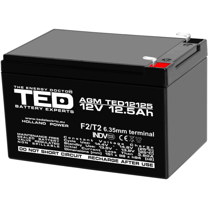 12V 12.5Ah AGM Battery TED12125 - VRLA / Rechargeable - TED Electric