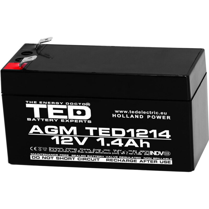 12V 1.4Ah AGM Battery TED1214 - VRLA / Rechargeable - TED Electric
