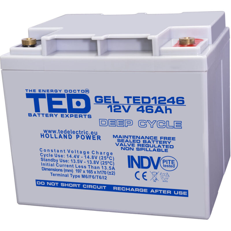12V 46Ah GEL Deep Cycle TED1246 - VRLA / Rechargeable -TED Electric