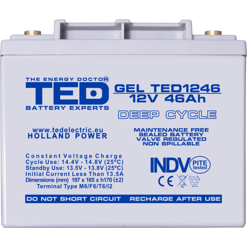 12V 46Ah GEL Deep Cycle TED1246 - VRLA / Rechargeable -TED Electric - Image 3