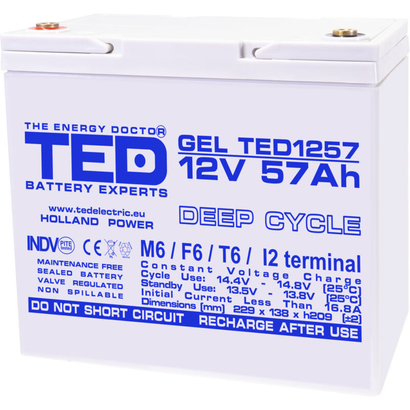 12V 57Ah GEL Deep Cycle TED1257 - VRLA / Rechargeable -TED Electric