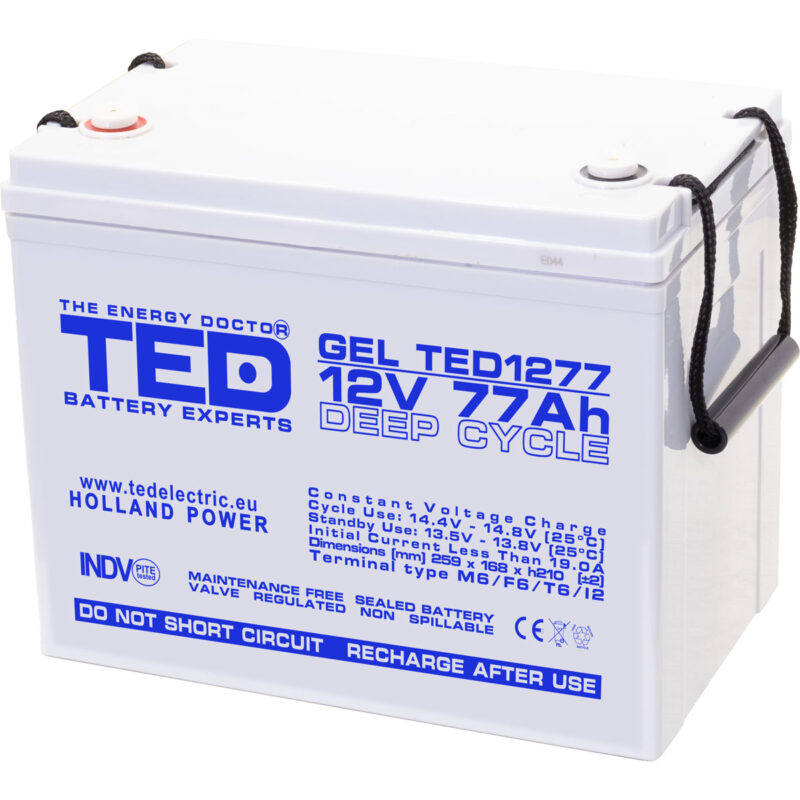 12V 77Ah GEL Deep Cycle TED1277 - VRLA / Rechargeable -TED Electric