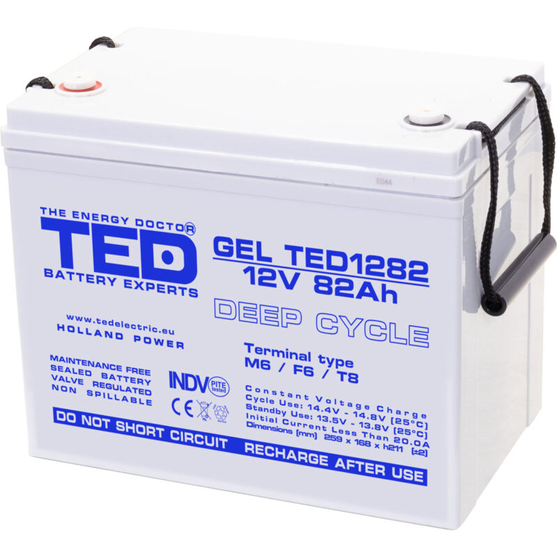 12V 82Ah GEL Deep Cycle TED1282 - VRLA / Rechargeable -TED Electric