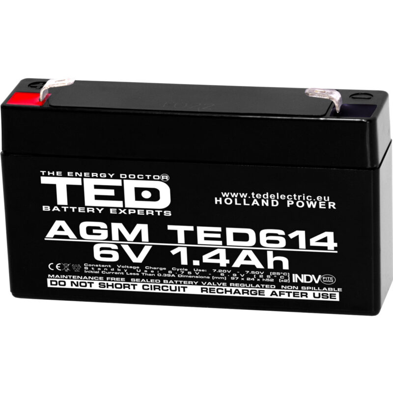 6V 1.4Ah AGM Battery TED614 - VRLA / Rechargeable - TED Electric