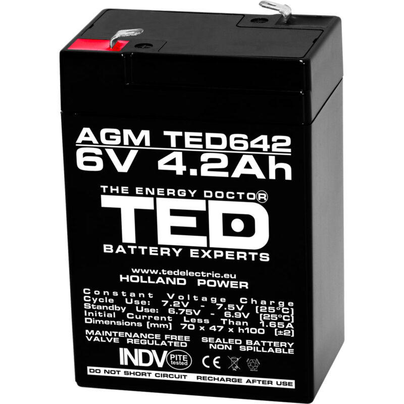 6V 4.2Ah AGM Battery TED642 - VRLA / Rechargeable - TED Electric