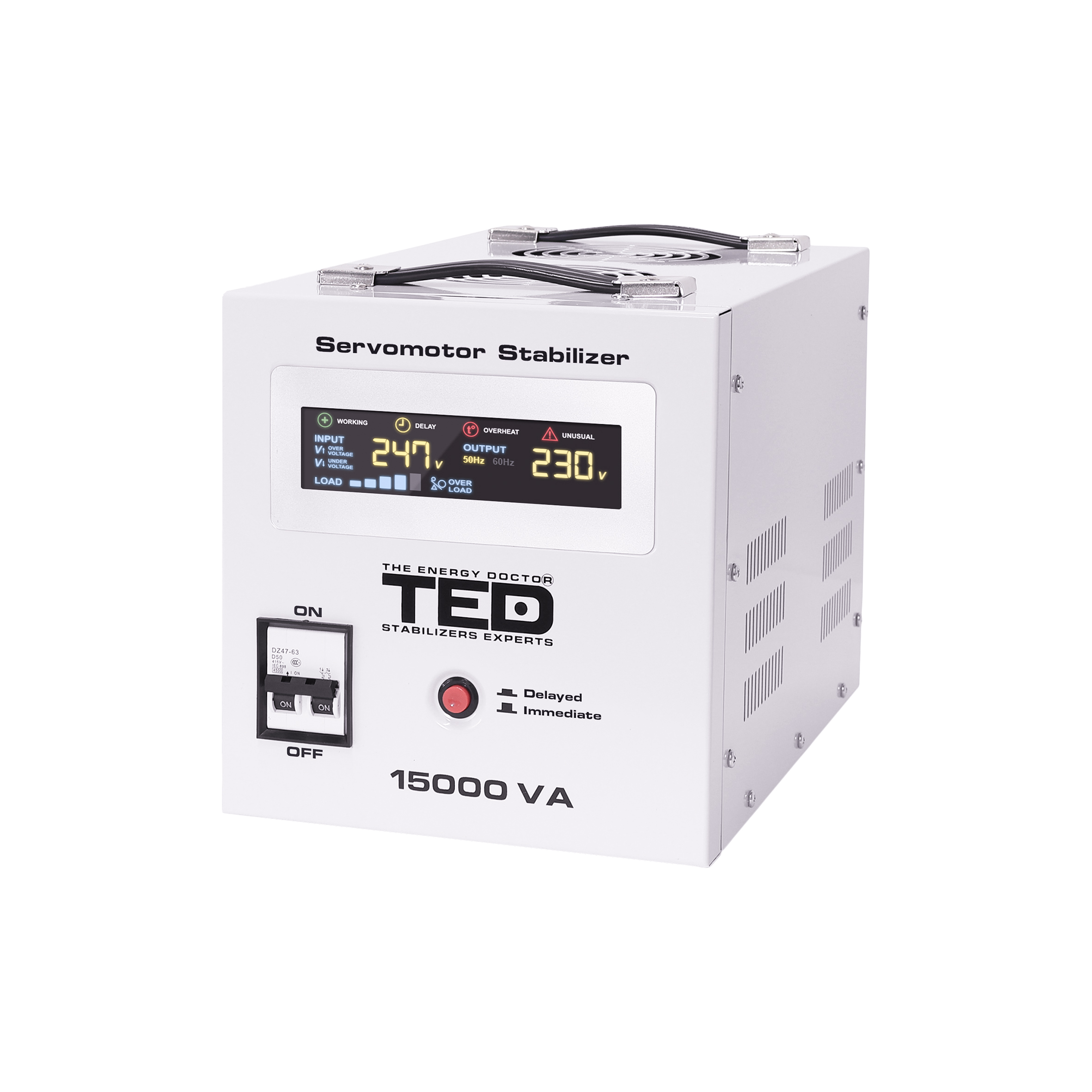 15kVA 12kW Servomotor Voltage Stabilizer - Terminal Block - LCD Display - TED005045