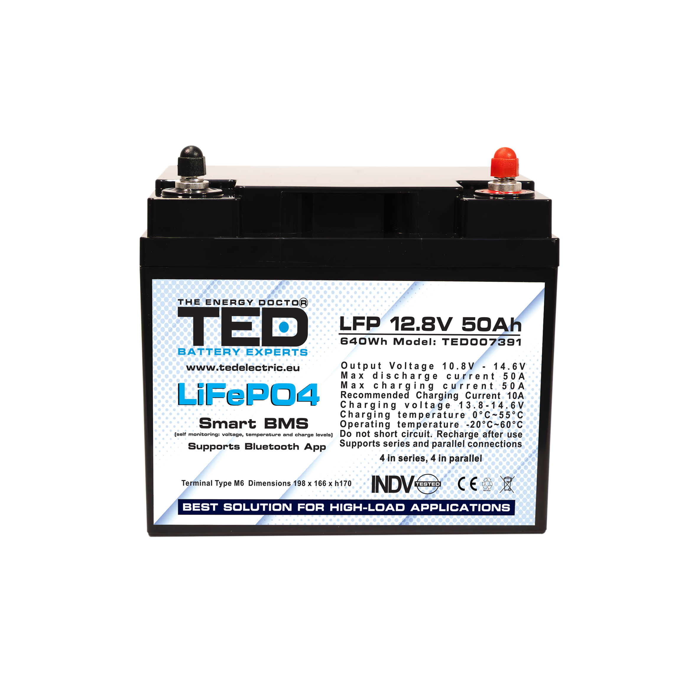 12V 50A LiFePO4 – BMS & Bluetooth Lithium Battery – TED007391