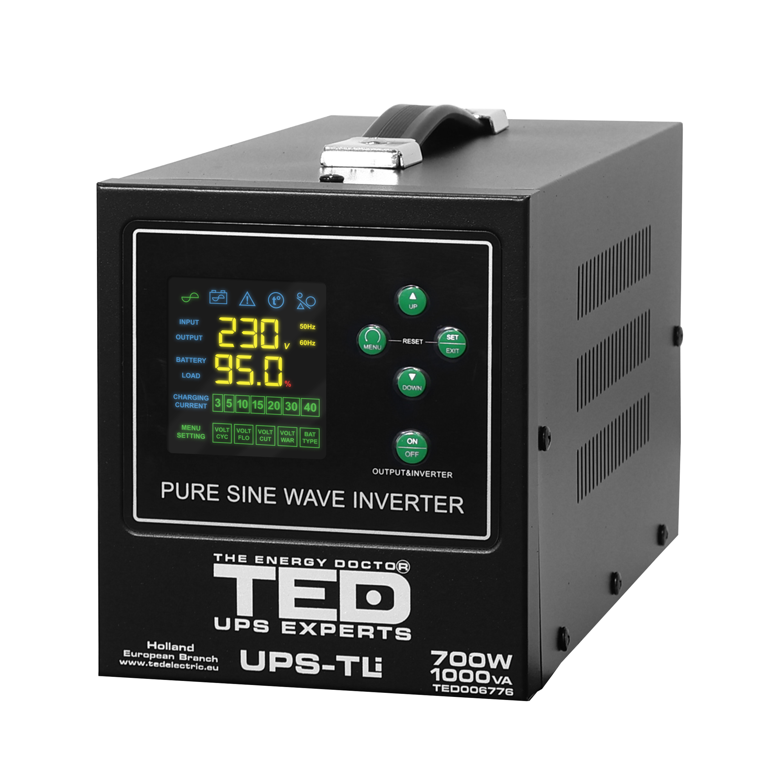 TED LiFePO4 1000VA pure sine wave UPS with front LCD display