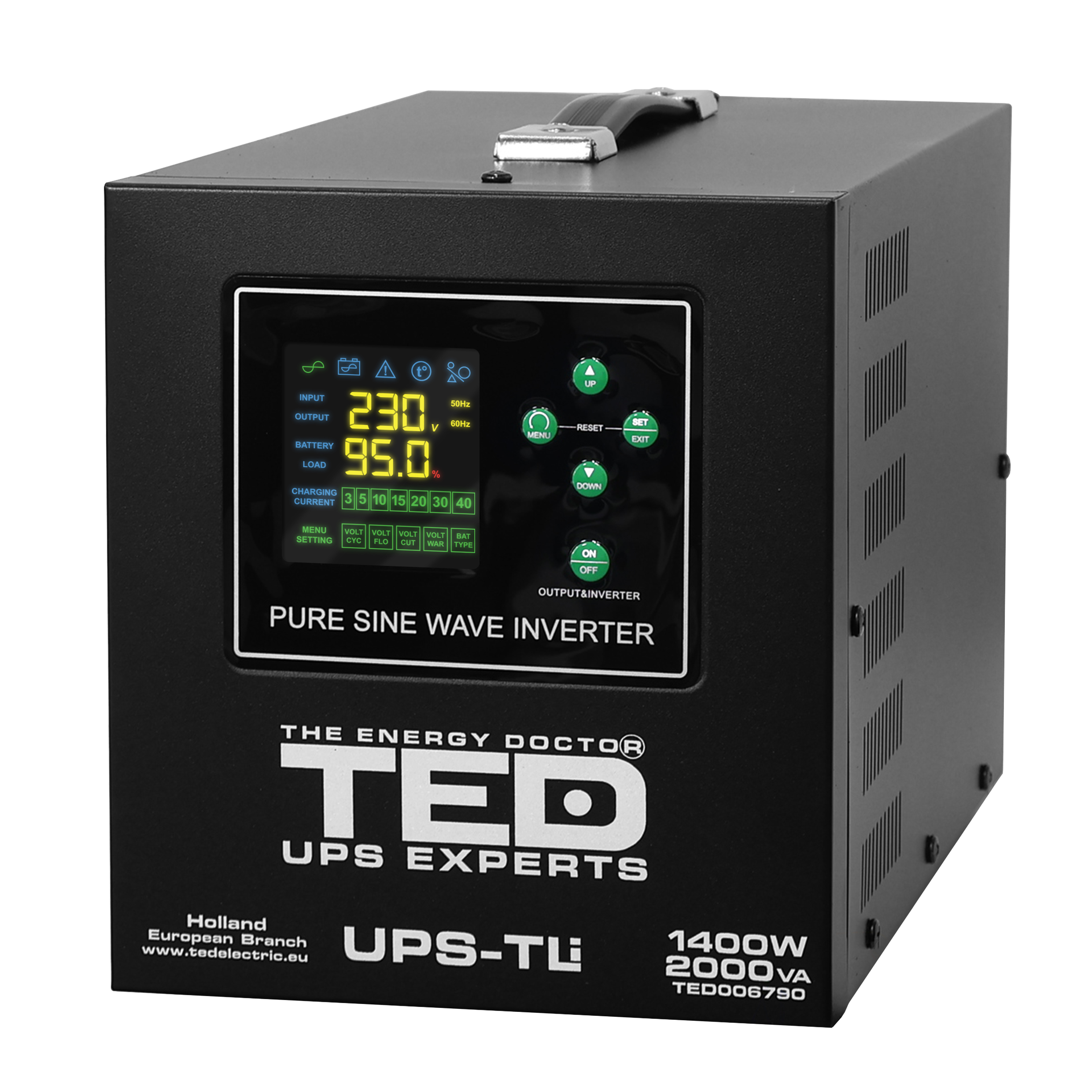 TED LiFePO4 2000VA pure sine wave UPS with front LCD display