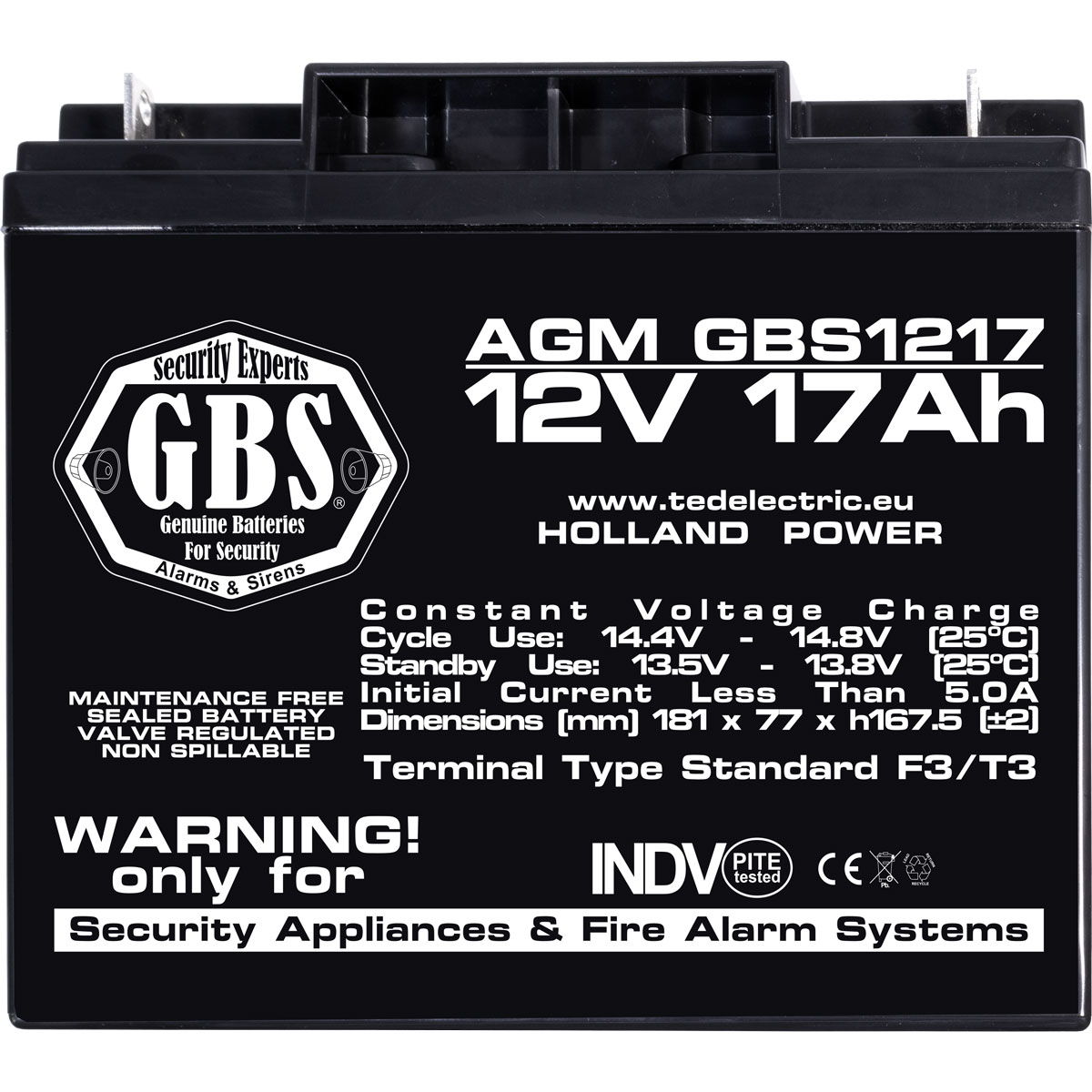 GBS 12V 17Ah battery front view