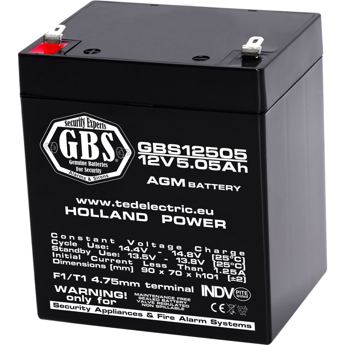 GBS 12V 5.05Ah battery front angled view