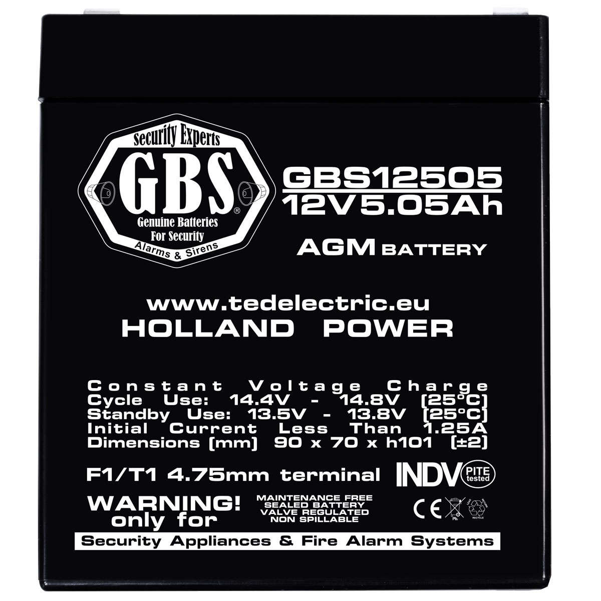 GBS 12V 5.05Ah battery front view