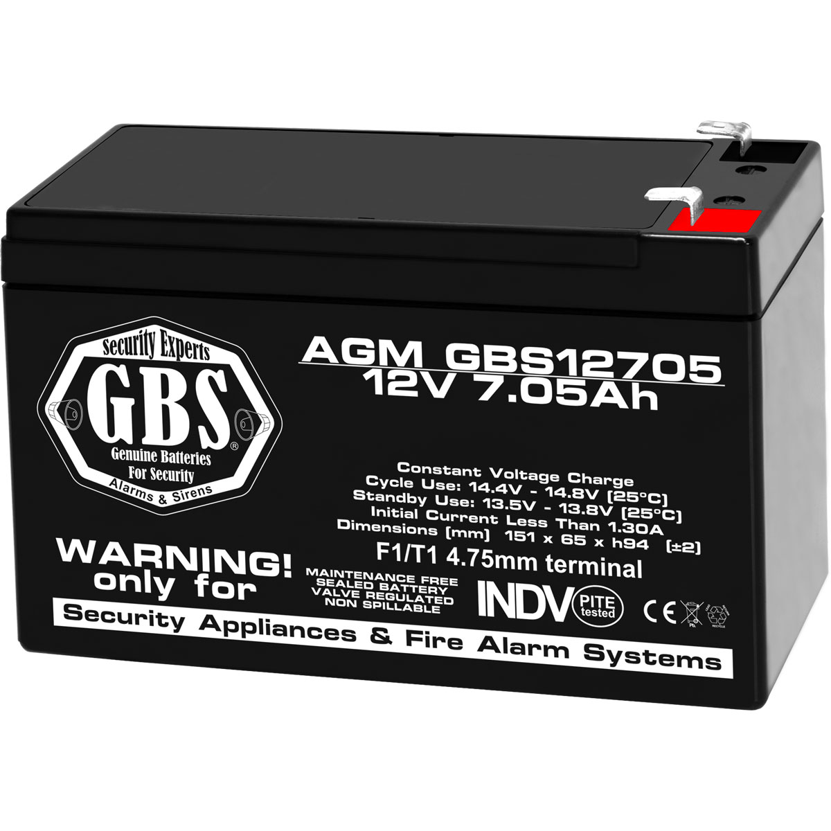 GBS 12V 7.05Ah battery front angled view