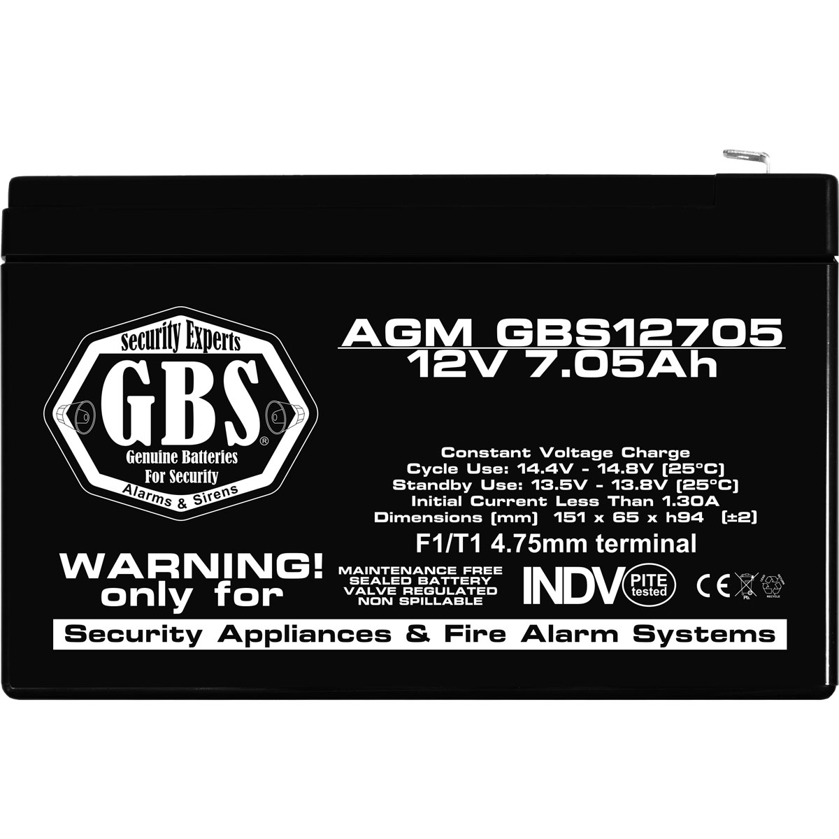 GBS 12V 7.05Ah battery front view