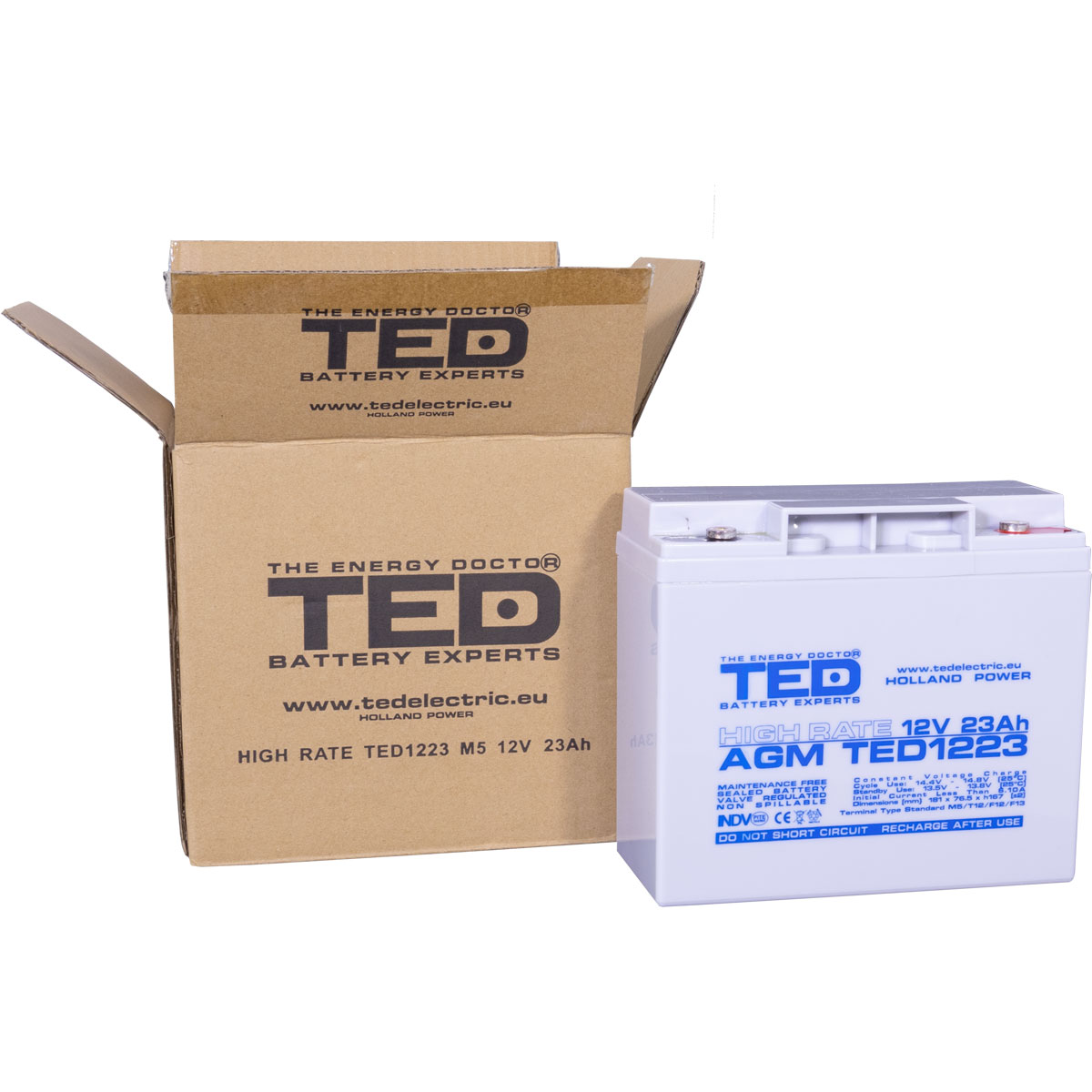 TED 12V 23Ah battery box open view