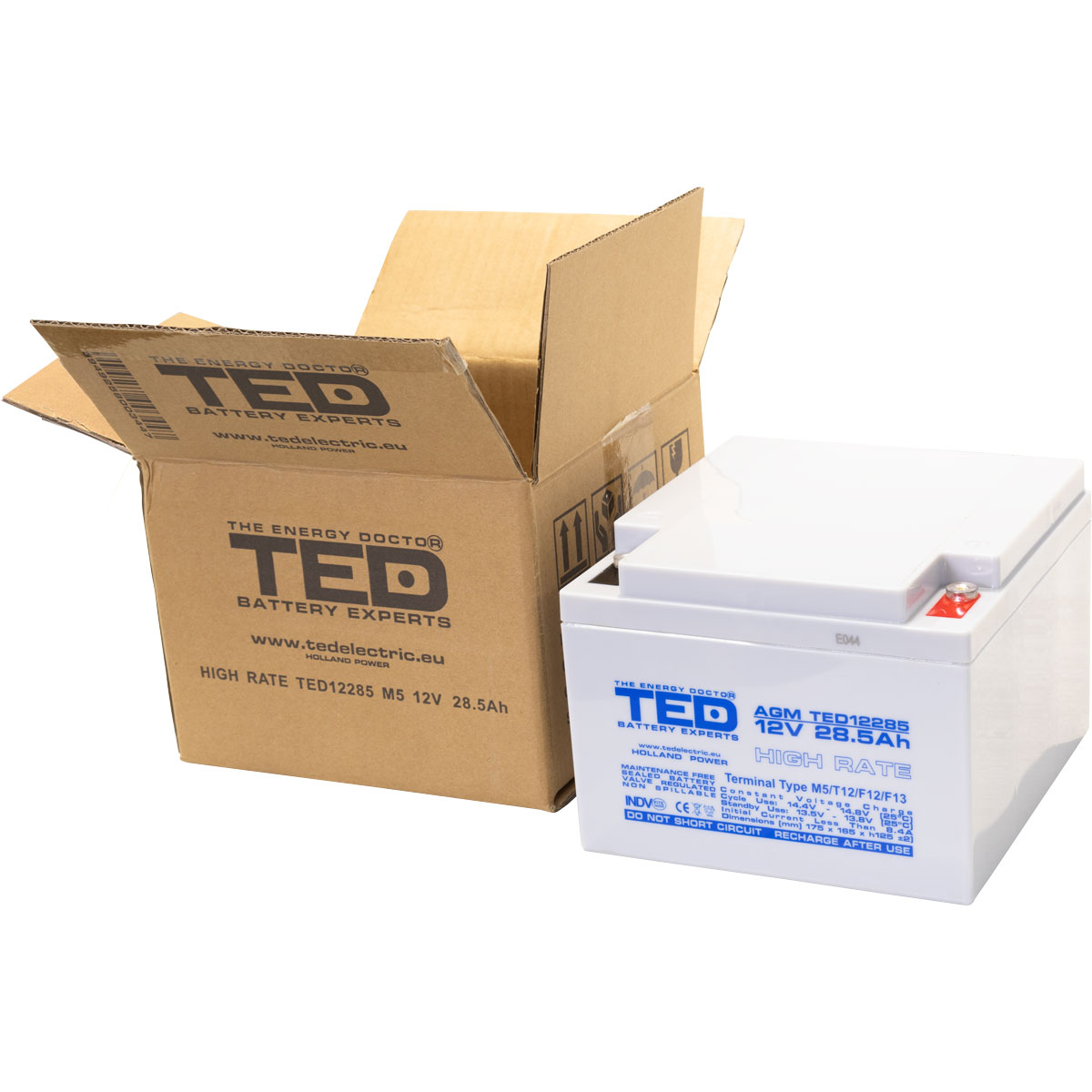 TED 12V 28.5Ah battery box open view
