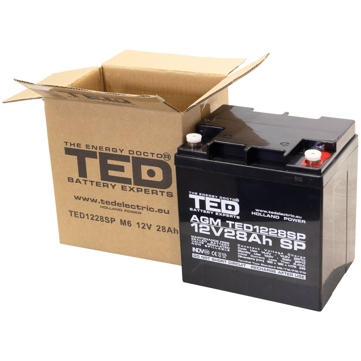 TED 12V 28Ah battery box open view