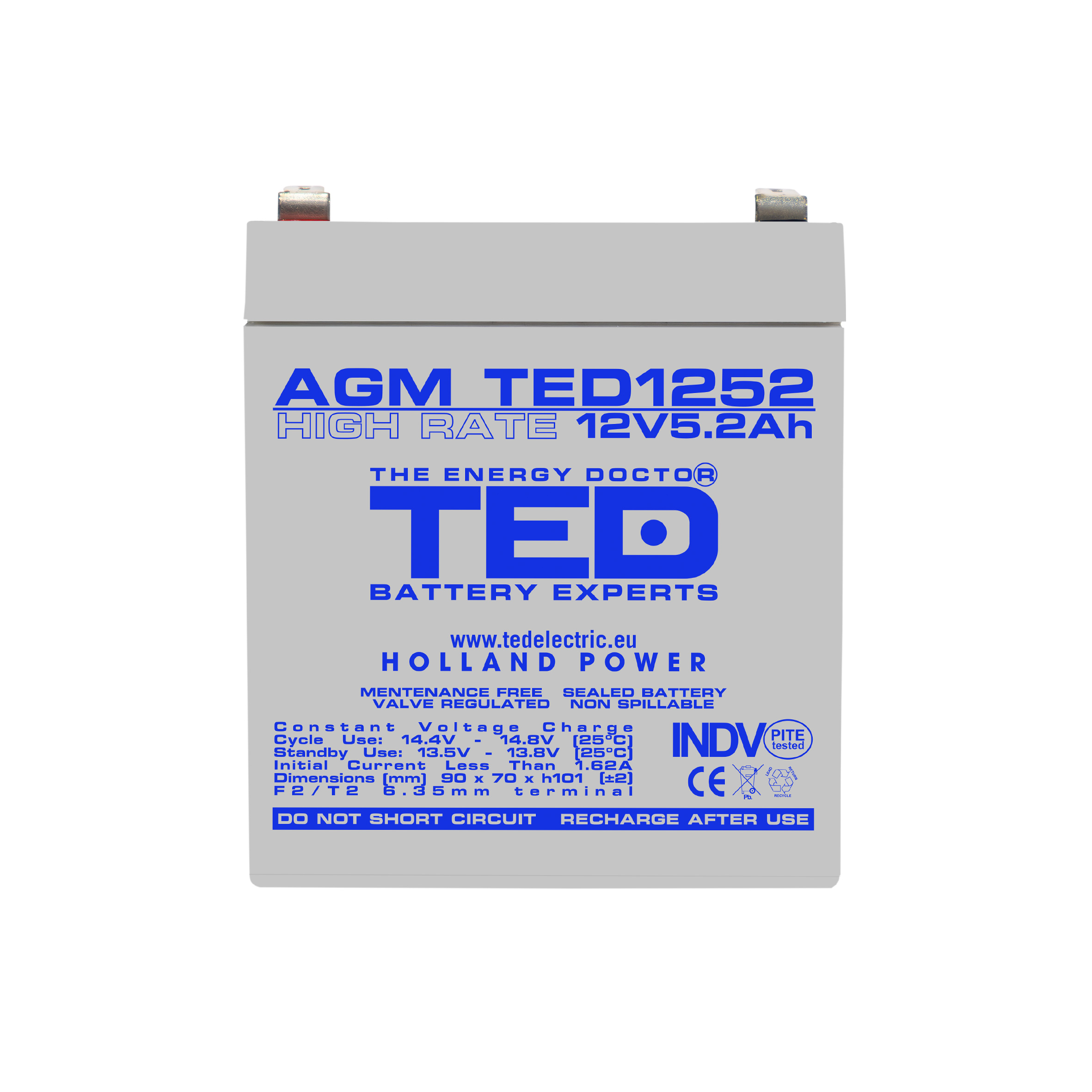 TED 12V 5.2Ah battery front view